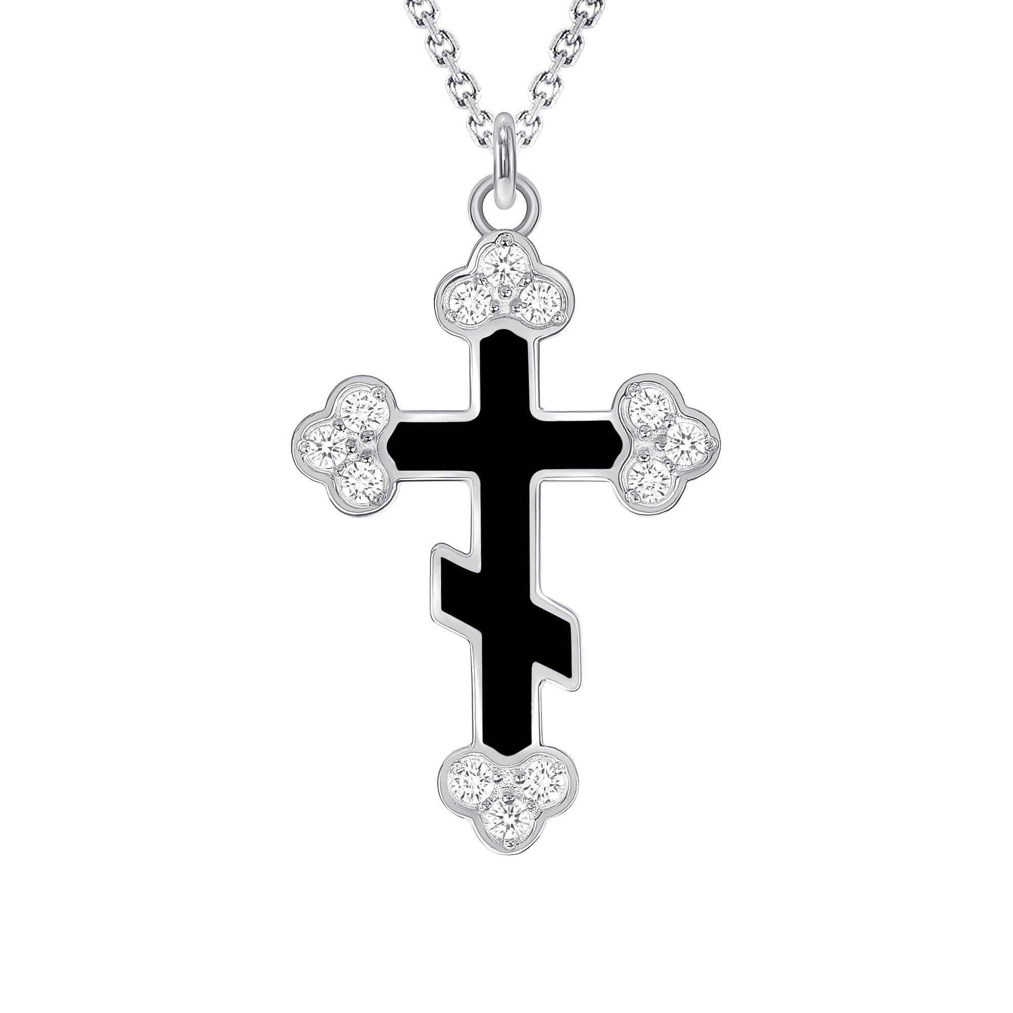 Eastern Orthodox Diamond Cross Pendant Necklace in Solid 14k Gold (Black  Enamel, Available in 3 Sizes)