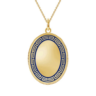 Greek Key Pendant Necklace in Solid 14k Gold (Engraveable)
