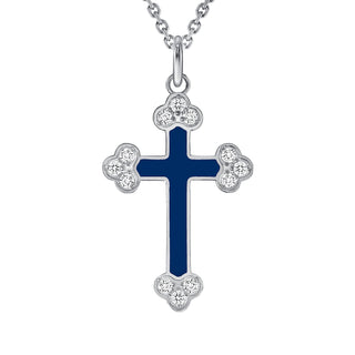 Diamond Cross Pendant Necklace in Solid 14k Gold, Blue Enamel, Available in 3 Sizes