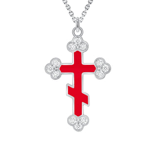Eastern Orthodox CZ Cross Pendant Necklace in Sterling Silver (Enamel Color and Size Options Available)
