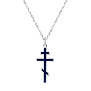 Eastern Orthodox Cross Pendant Necklace in Sterling Silver