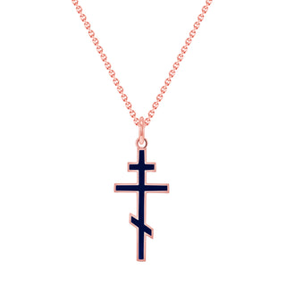 Eastern Orthodox Cross Pendant Necklace in Solid 14k Gold