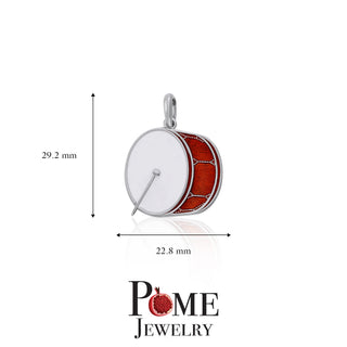 Red Drum Pendant Necklace in Sterling Silver for Drummer, Red Enamel