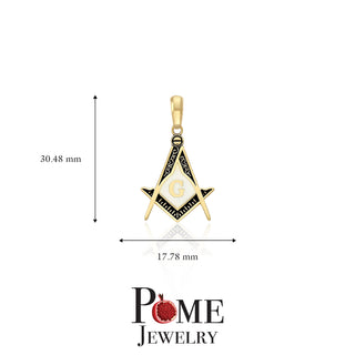 Masonic Square and Compass Pendant Necklace in Solid Gold, Black and White Enamel, Masonic Gifts