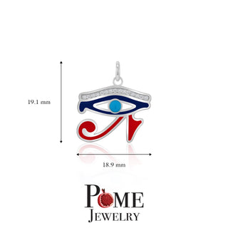 Eye of Horus CZ Pendant Necklace in Sterling Silver with Turquoise Stone, Blue and Red Enamel